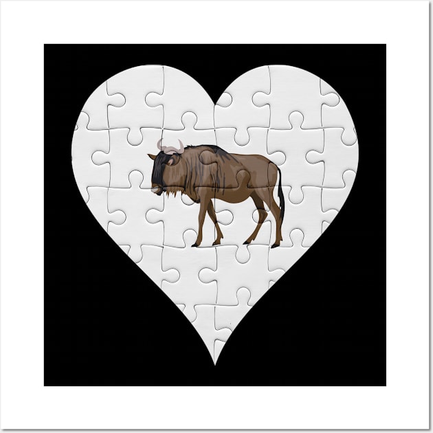 Jigsaw  Wildebeest Heart Design - Wild Animal Wildebeest Wall Art by giftideas